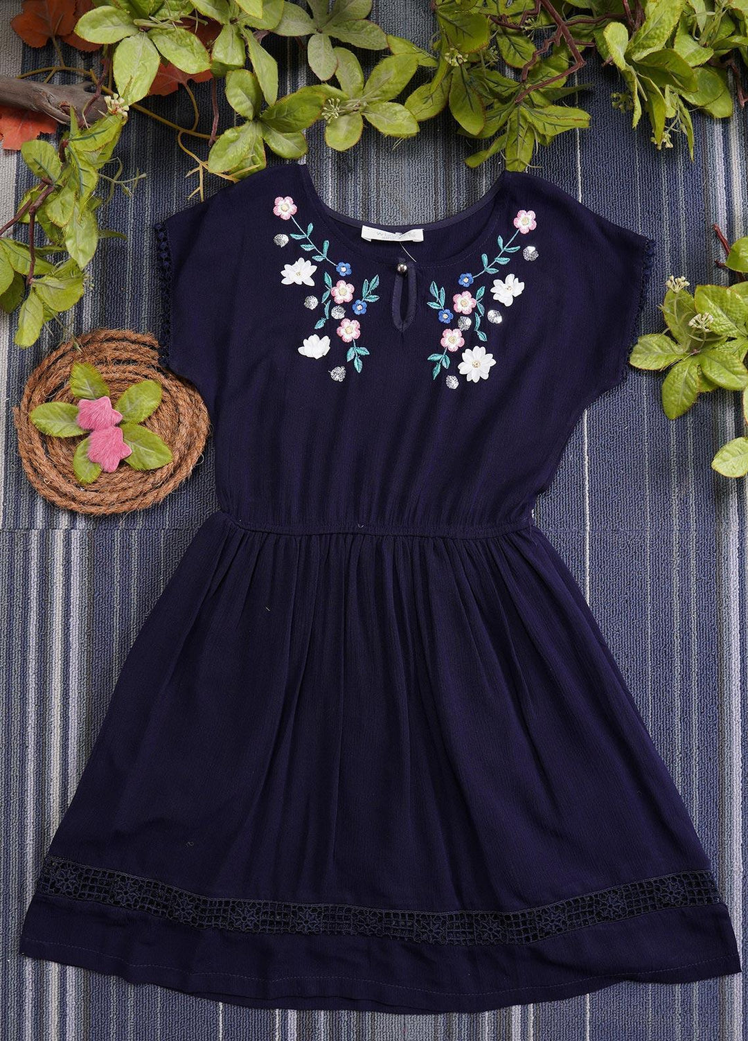 Sanaulla Exclusive Range  Fancy Girls Frocks -  2984 Navy