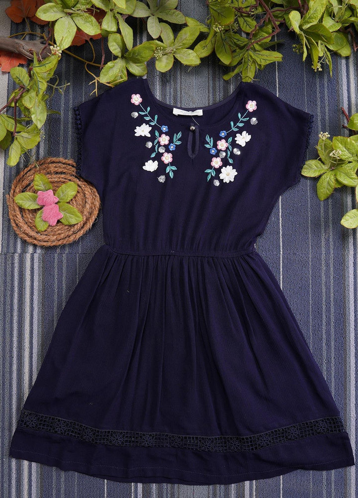 Sanaulla Exclusive Range  Fancy Girls Frocks -  2984 Navy