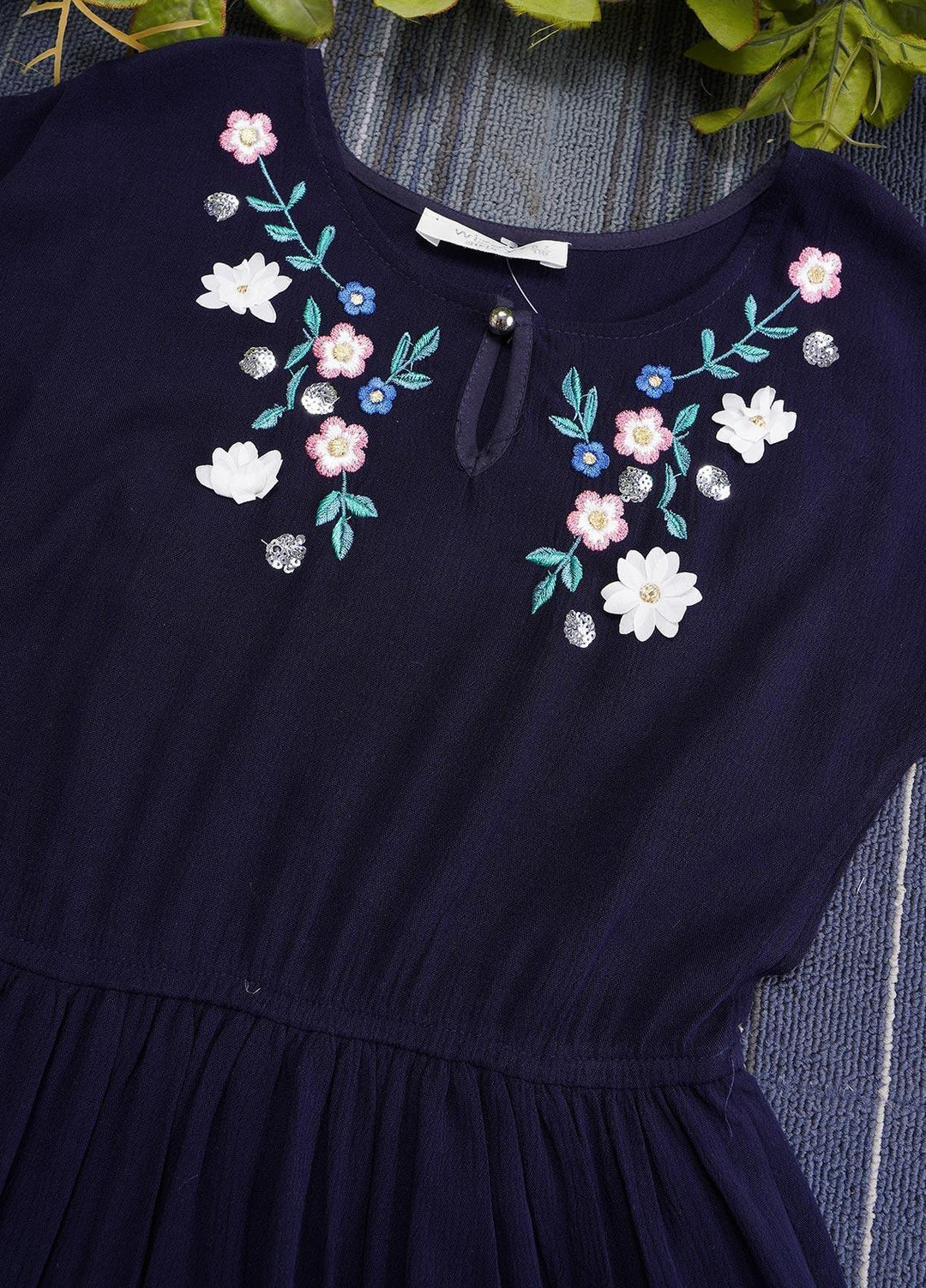 Sanaulla Exclusive Range  Fancy Girls Frocks -  2984 Navy