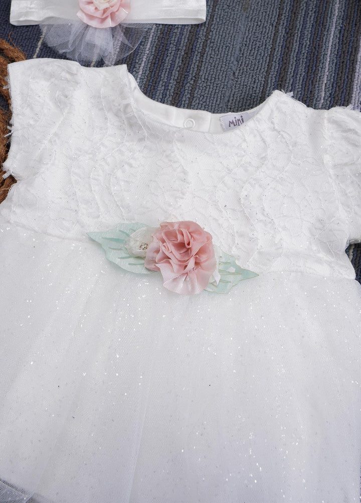 Sanaulla Exclusive Range  Fancy Girls Frocks -  8-4003 White