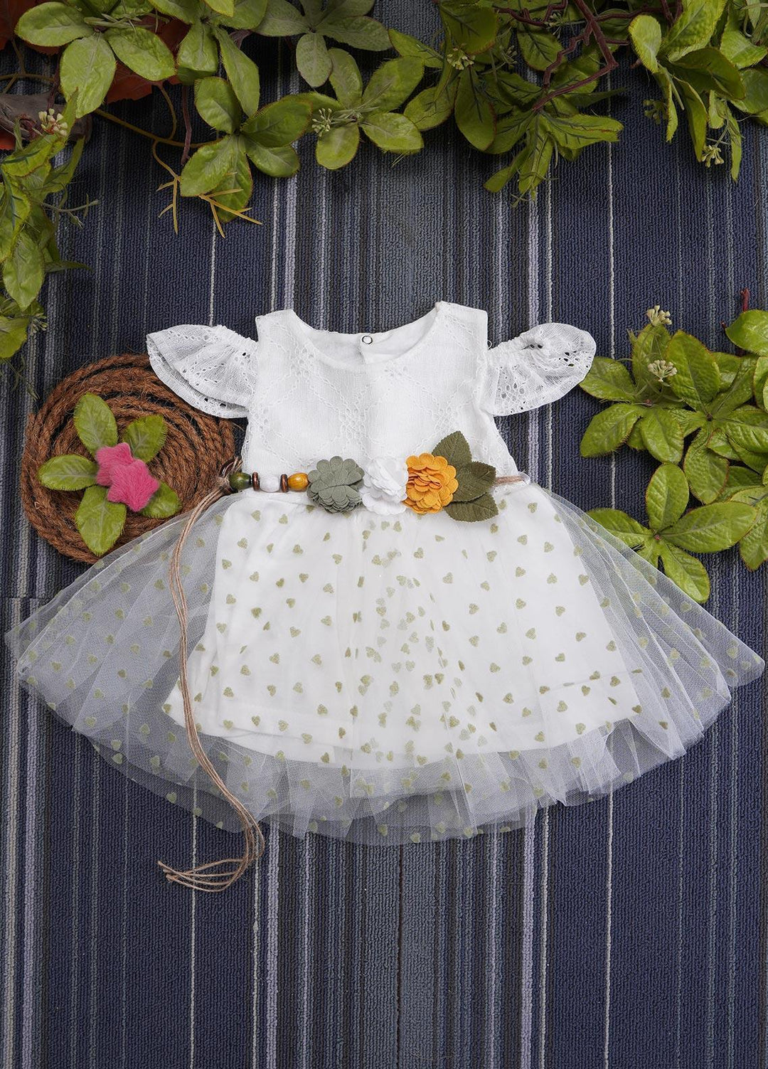 Sanaulla Exclusive Range  Fancy Frocks for Girls -  BT612 White Green