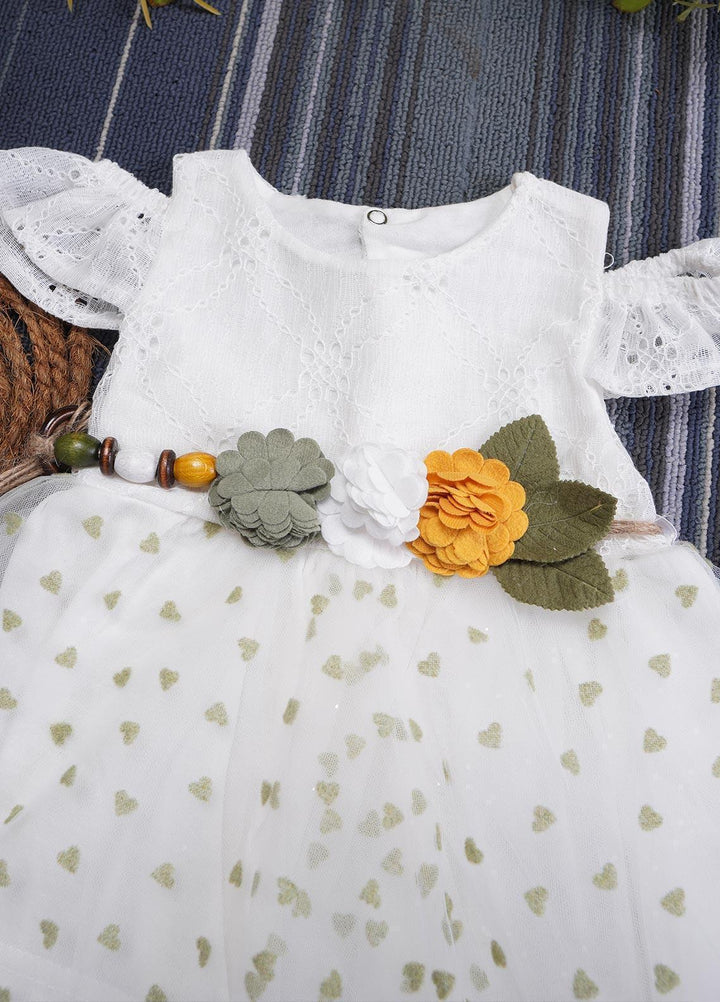 Sanaulla Exclusive Range  Fancy Frocks for Girls -  BT612 White Green