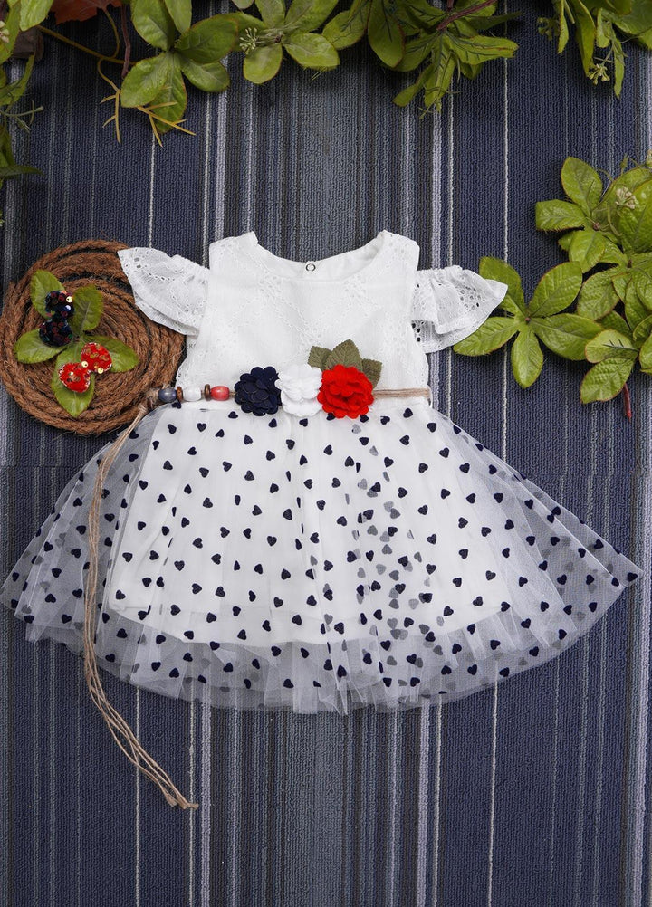 Sanaulla Exclusive Range  Fancy Girls Frocks -  BT612 White Navy