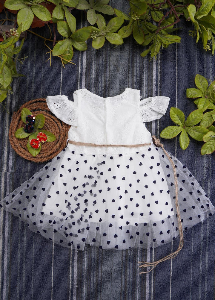 Sanaulla Exclusive Range  Fancy Girls Frocks -  BT612 White Navy