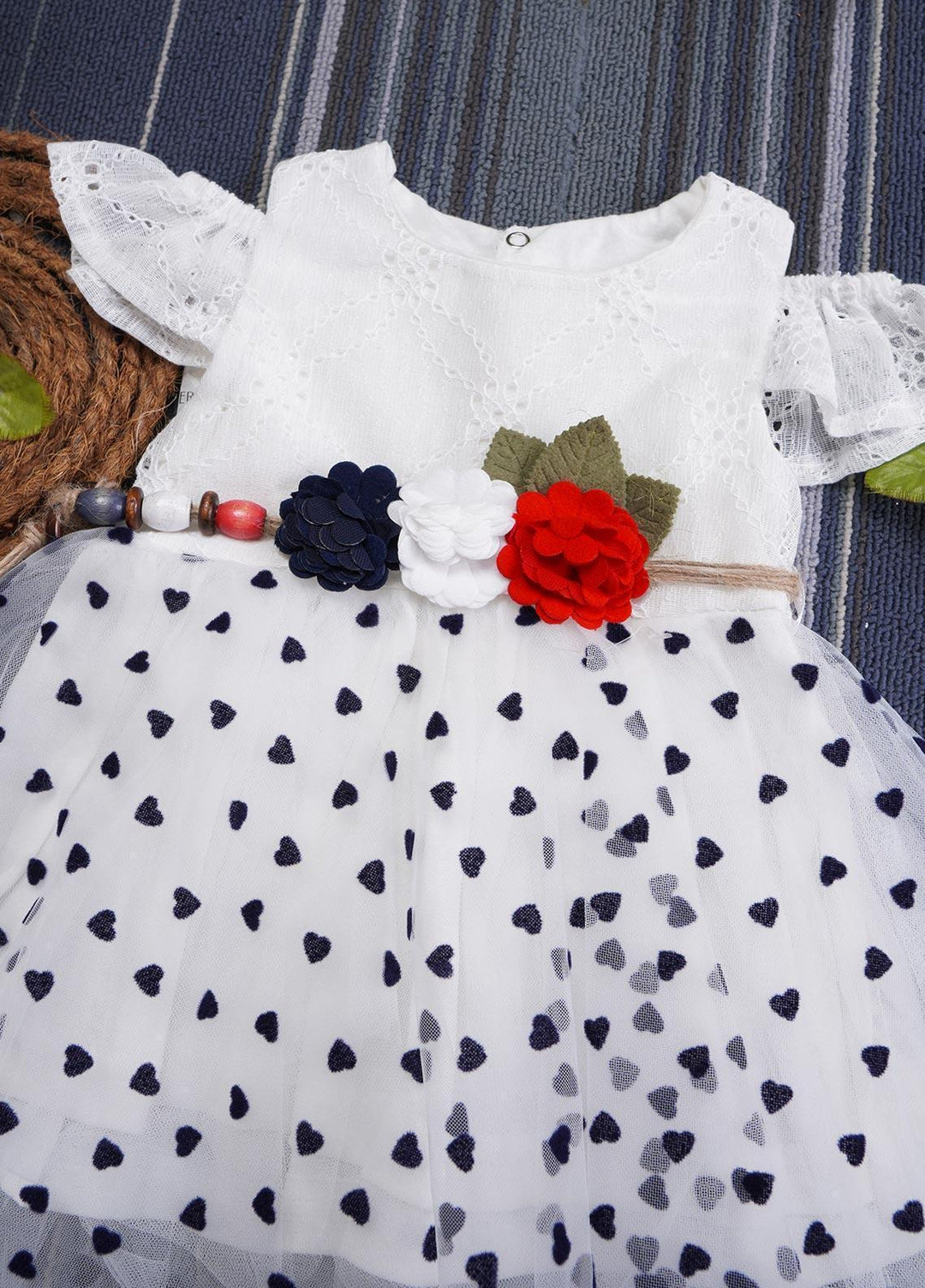 Sanaulla Exclusive Range  Fancy Girls Frocks -  BT612 White Navy