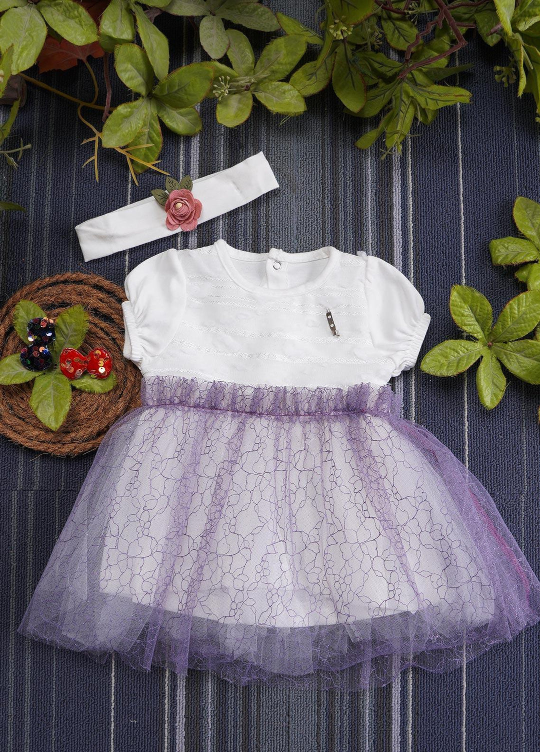 Sanaulla Exclusive Range  Fancy Frocks for Girls -  BT613 White Purple