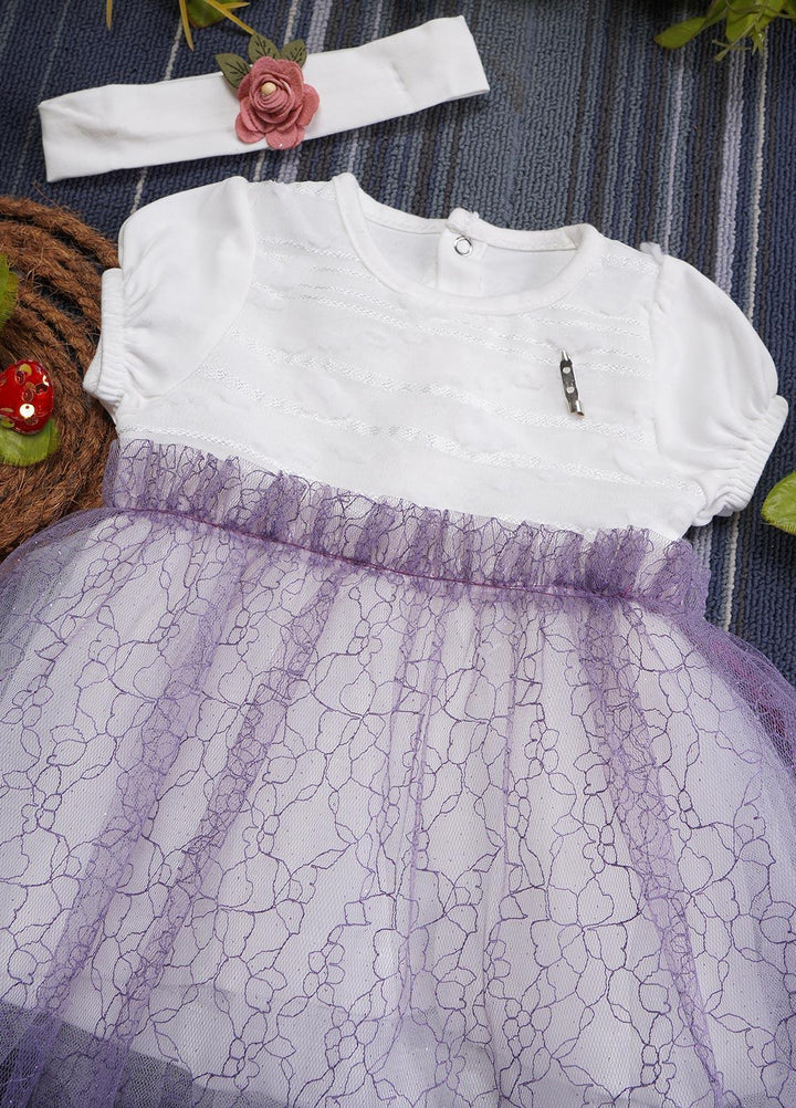 Sanaulla Exclusive Range  Fancy Frocks for Girls -  BT613 White Purple