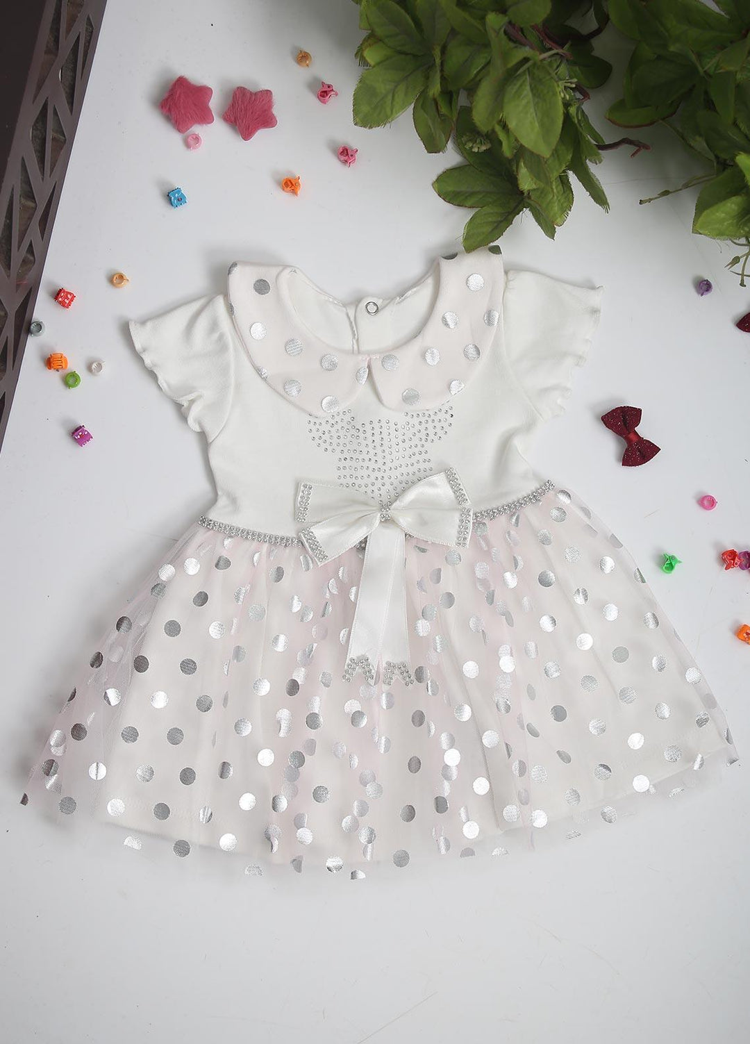 Sanaulla Exclusive Range  Fancy Girls Frocks -  00473 White