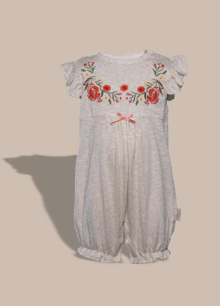 Sanaulla Exclusive Range  Pret Romper for Girls -  BM-1898 Fawn