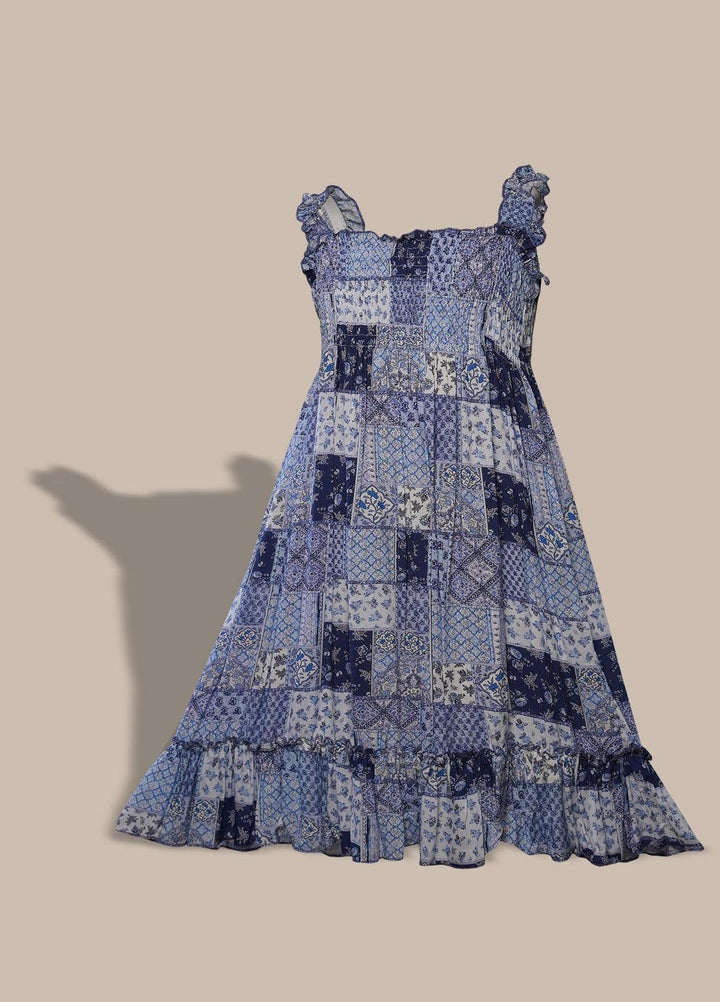 Sanaulla Exclusive Range  Pret Frock for Girls -  8019 Blue