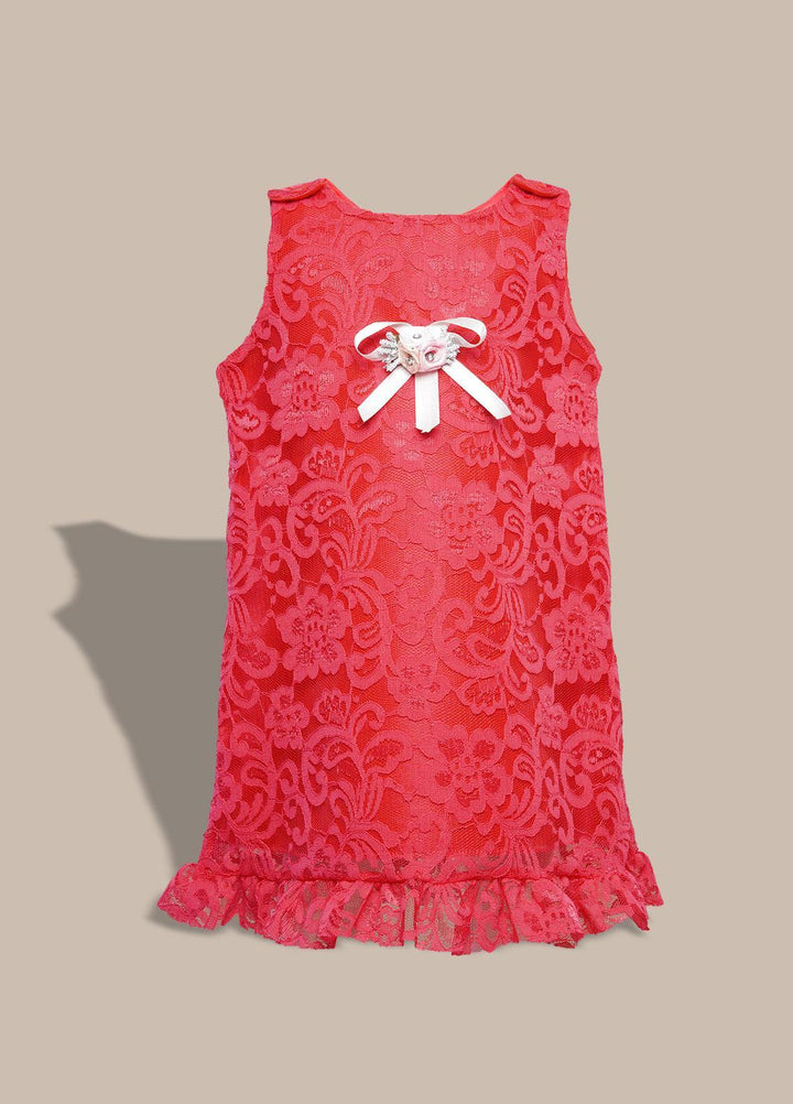Sanaulla Exclusive Range  Pret Frock for Girls -  0033 Red