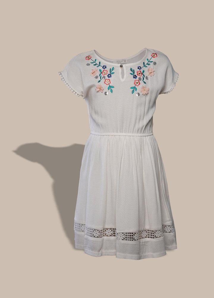 Sanaulla Exclusive Range  Pret Frock for Girls -  2984 White