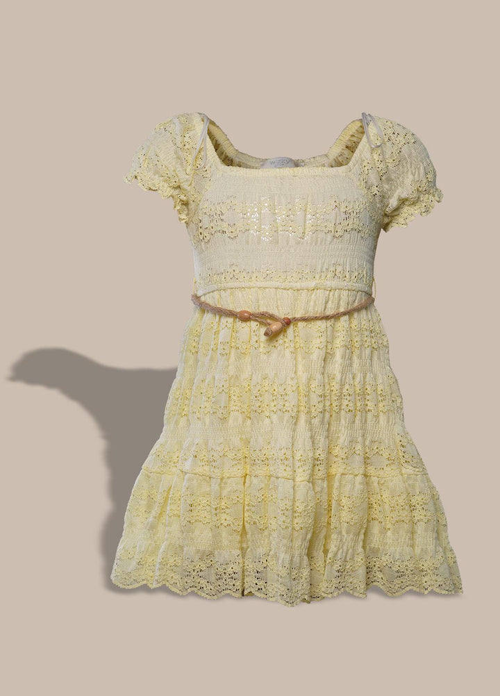 Sanaulla Exclusive Range  Pret Frock for Girls -  3031 Lemon