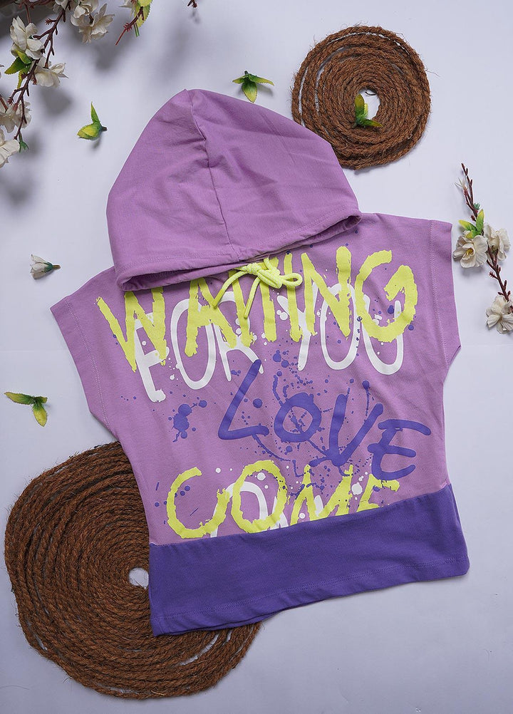 Sanaulla Exclusive Range Cotton Casual T-Shirts for Girls - Hoodi Shirt 5151 Purple