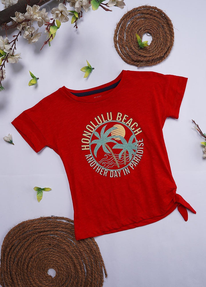 Sanaulla Exclusive Range Cotton Casual T-Shirts for Girls - T-Shirt 2847-3 Red