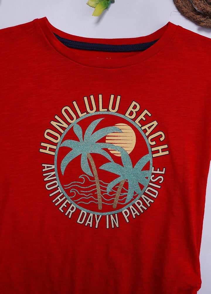 Sanaulla Exclusive Range Cotton Casual T-Shirts for Girls - T-Shirt 2847-3 Red