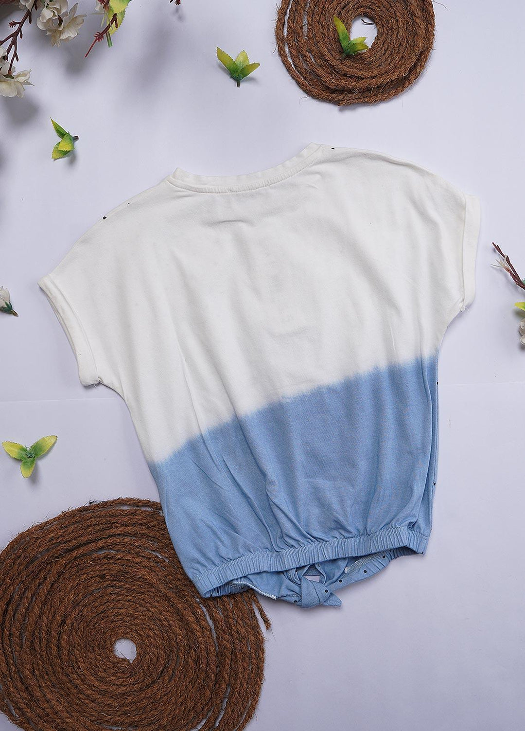 Sanaulla Exclusive Range Cotton Casual T-Shirts for Girls - Romper 6196 White & Blue