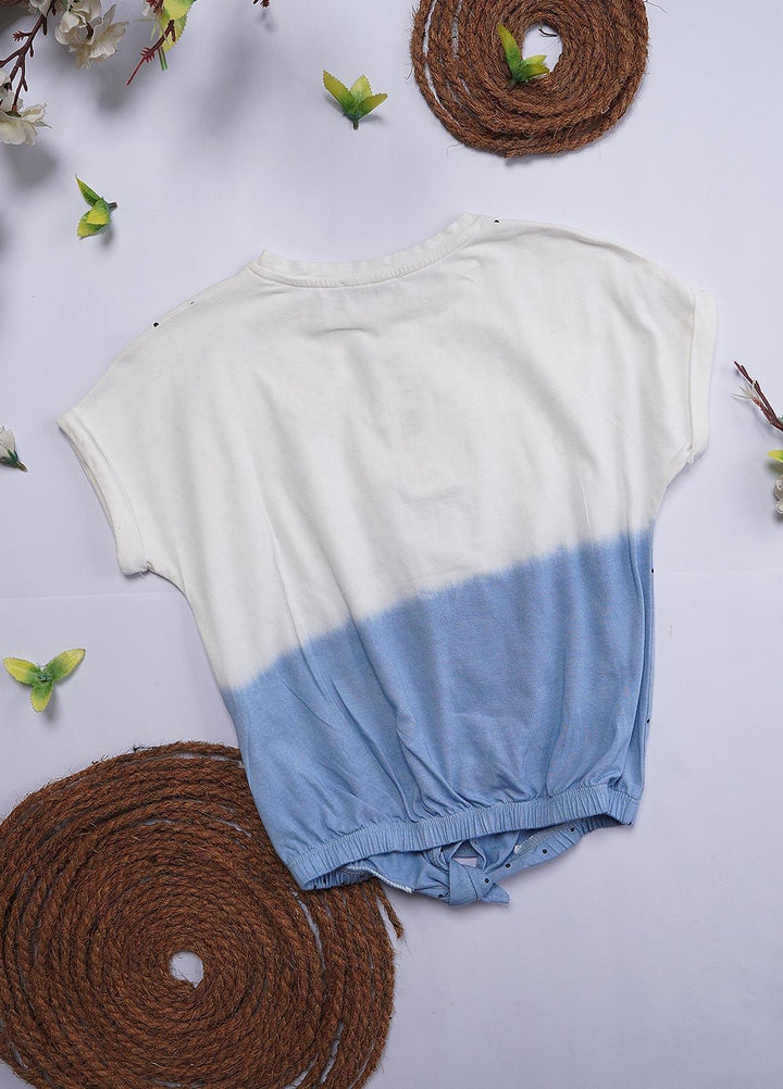 Sanaulla Exclusive Range Cotton Casual T-Shirts for Girls - Romper 6196 White & Blue