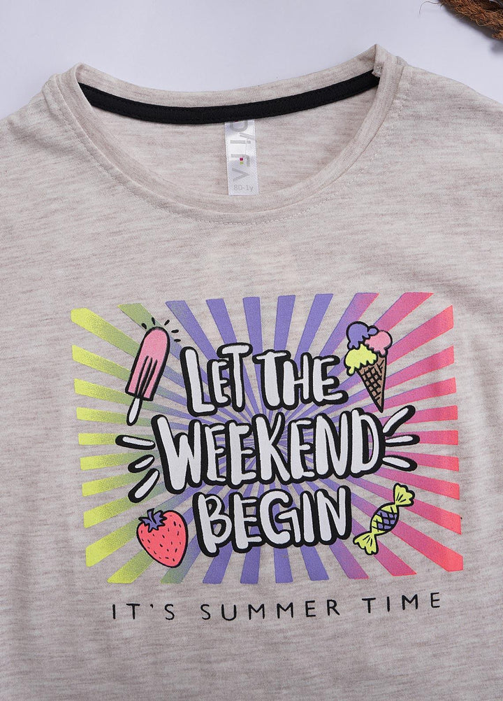 Sanaulla Exclusive Range Cotton Casual T-Shirts for Girls - 12202 Light Grey