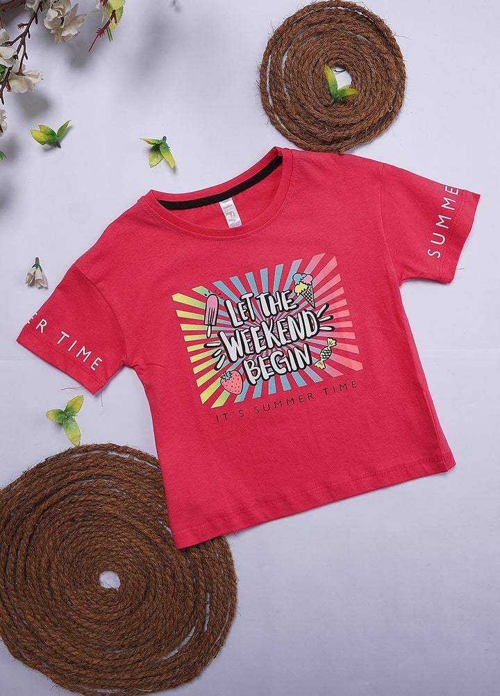 Sanaulla Exclusive Range Cotton Casual T-Shirts for Girls - 12202 Pink