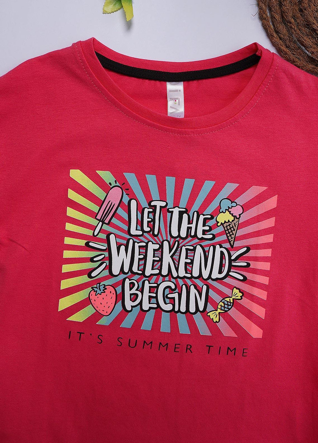 Sanaulla Exclusive Range Cotton Casual T-Shirts for Girls - 12202 Pink