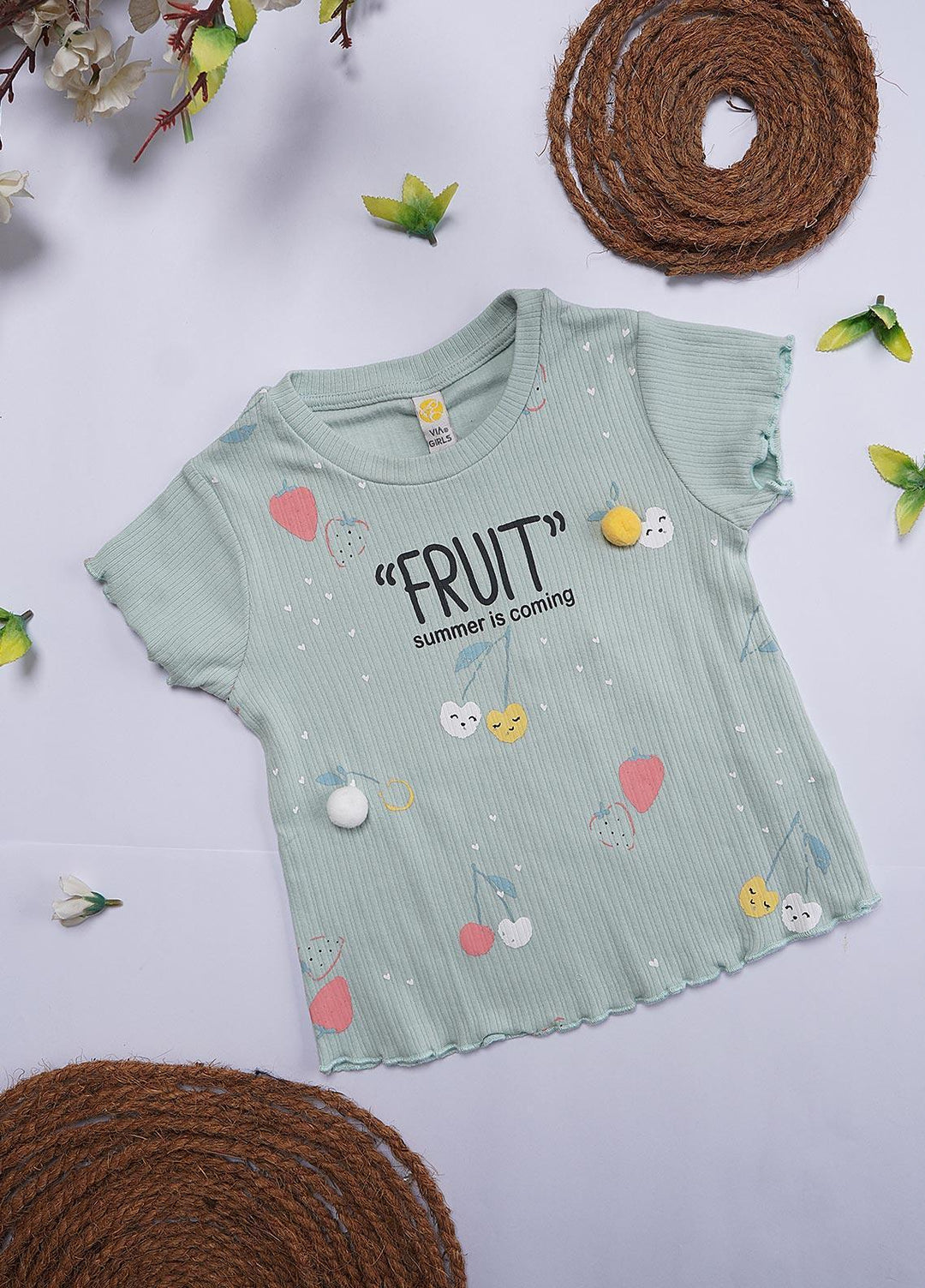 Sanaulla Exclusive Range Cotton Casual T-Shirts for Girls - 6051 Light Green