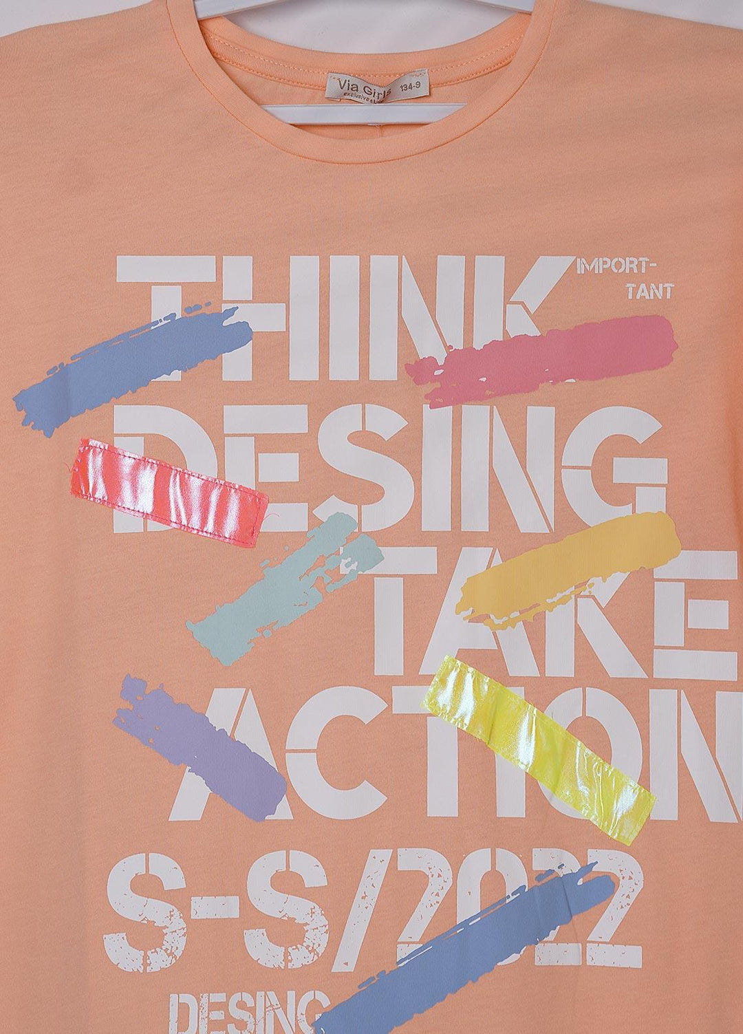 Sanaulla Exclusive Range Cotton Casual T-Shirts for Girls - 6139 Peach