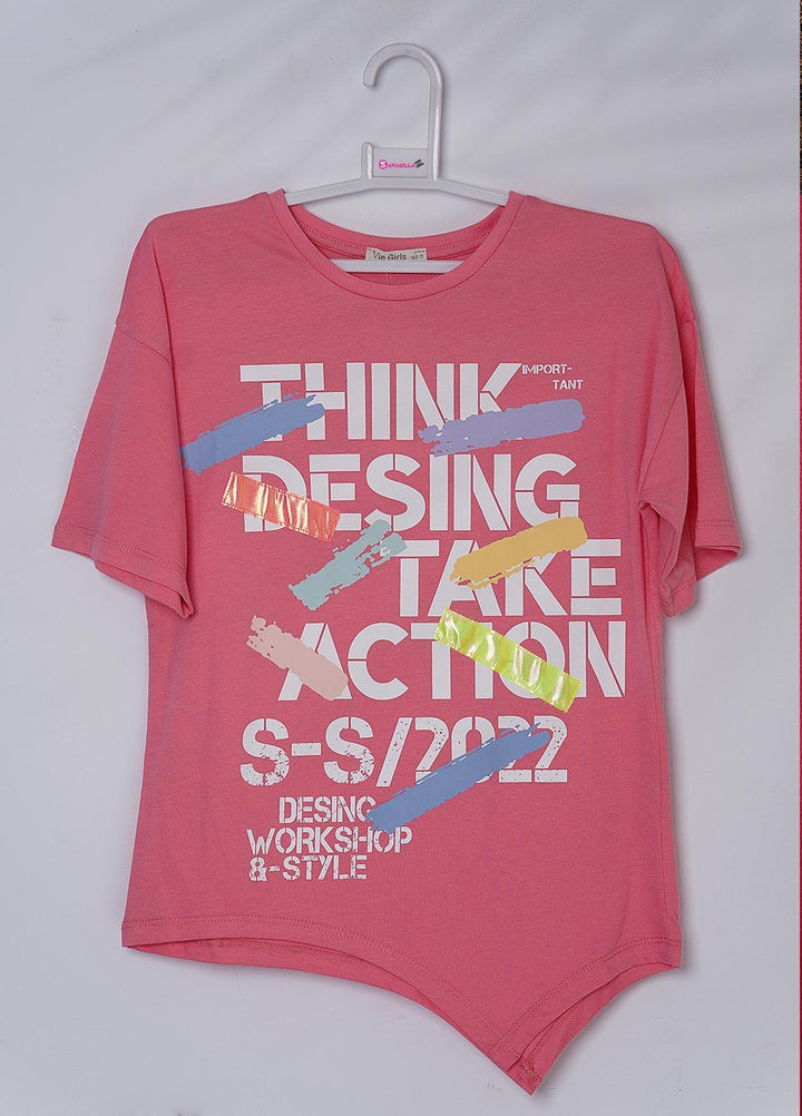 Sanaulla Exclusive Range Cotton Casual T-Shirts for Girls - 6139 Pink