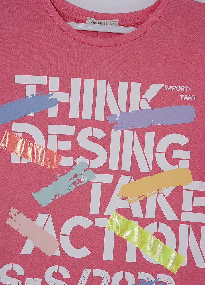 Sanaulla Exclusive Range Cotton Casual T-Shirts for Girls - 6139 Pink