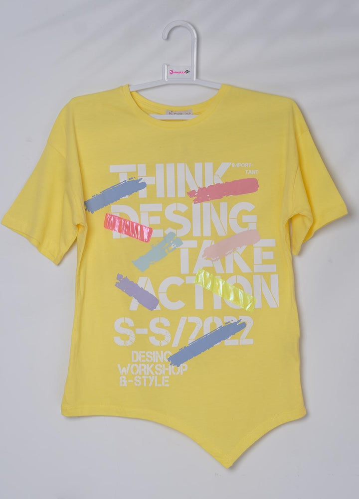 Sanaulla Exclusive Range Cotton Casual T-Shirts for Girls - 6139 Yellow
