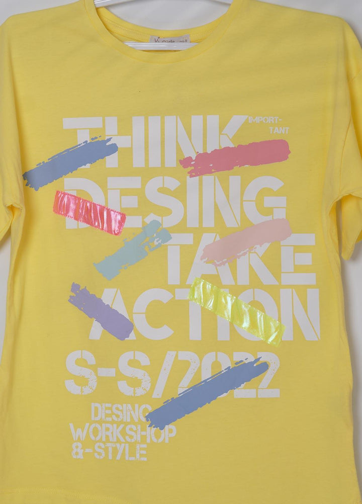 Sanaulla Exclusive Range Cotton Casual T-Shirts for Girls - 6139 Yellow