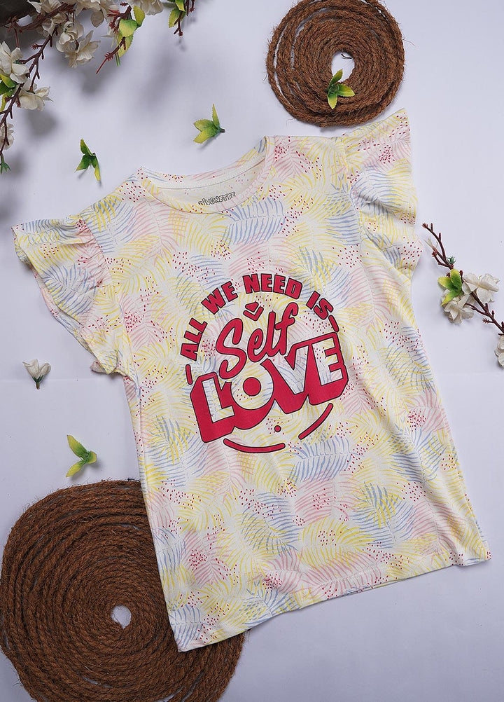 Sanaulla Exclusive Range Cotton Casual T-Shirts for Girls - 7277-4 Lemon