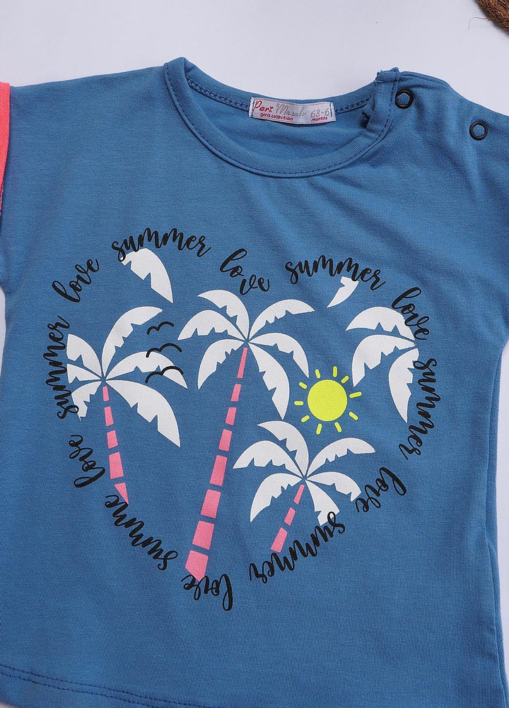 Sanaulla Exclusive Range Cotton Casual T-Shirts for Girls - 9549 Blue