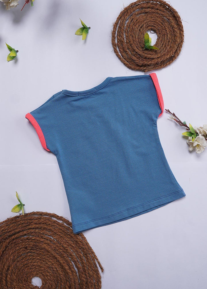 Sanaulla Exclusive Range Cotton Casual T-Shirts for Girls - 9549 Blue