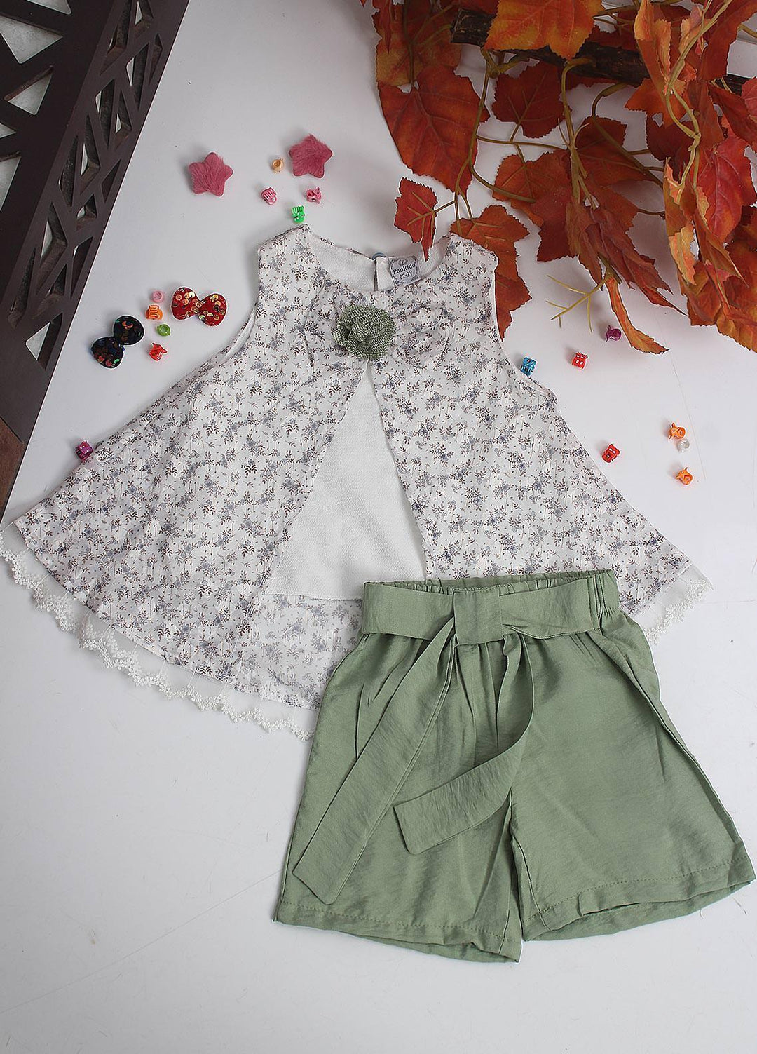Sanaulla Exclusive Range Cotton Fancy Pret 2 Piece Suit for Girls -  10067 Green