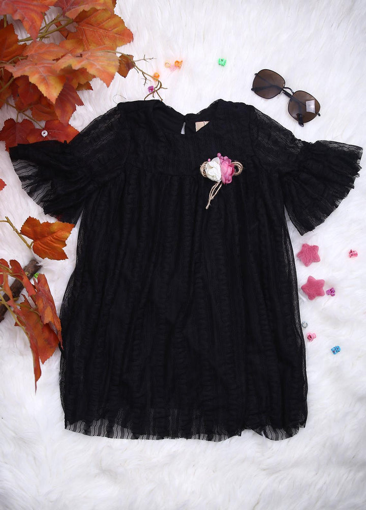 Sanaulla Exclusive Range Net Casual Girls Frocks -  112508 Black