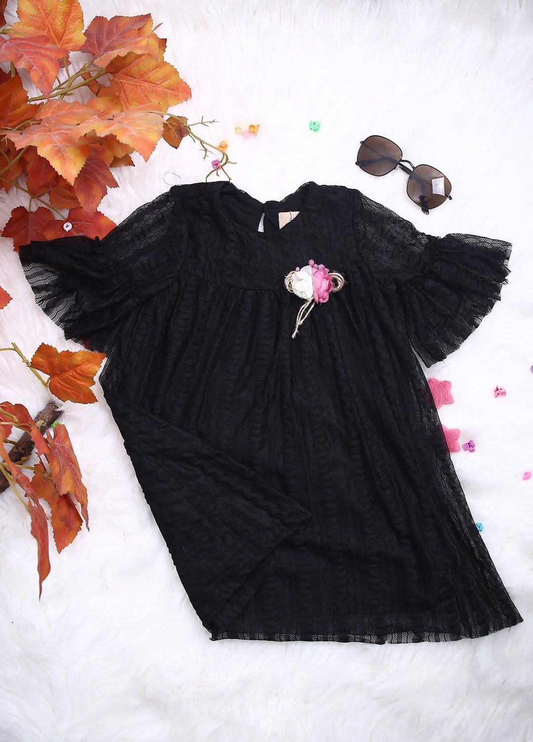 Sanaulla Exclusive Range Net Casual Girls Frocks -  112508 Black