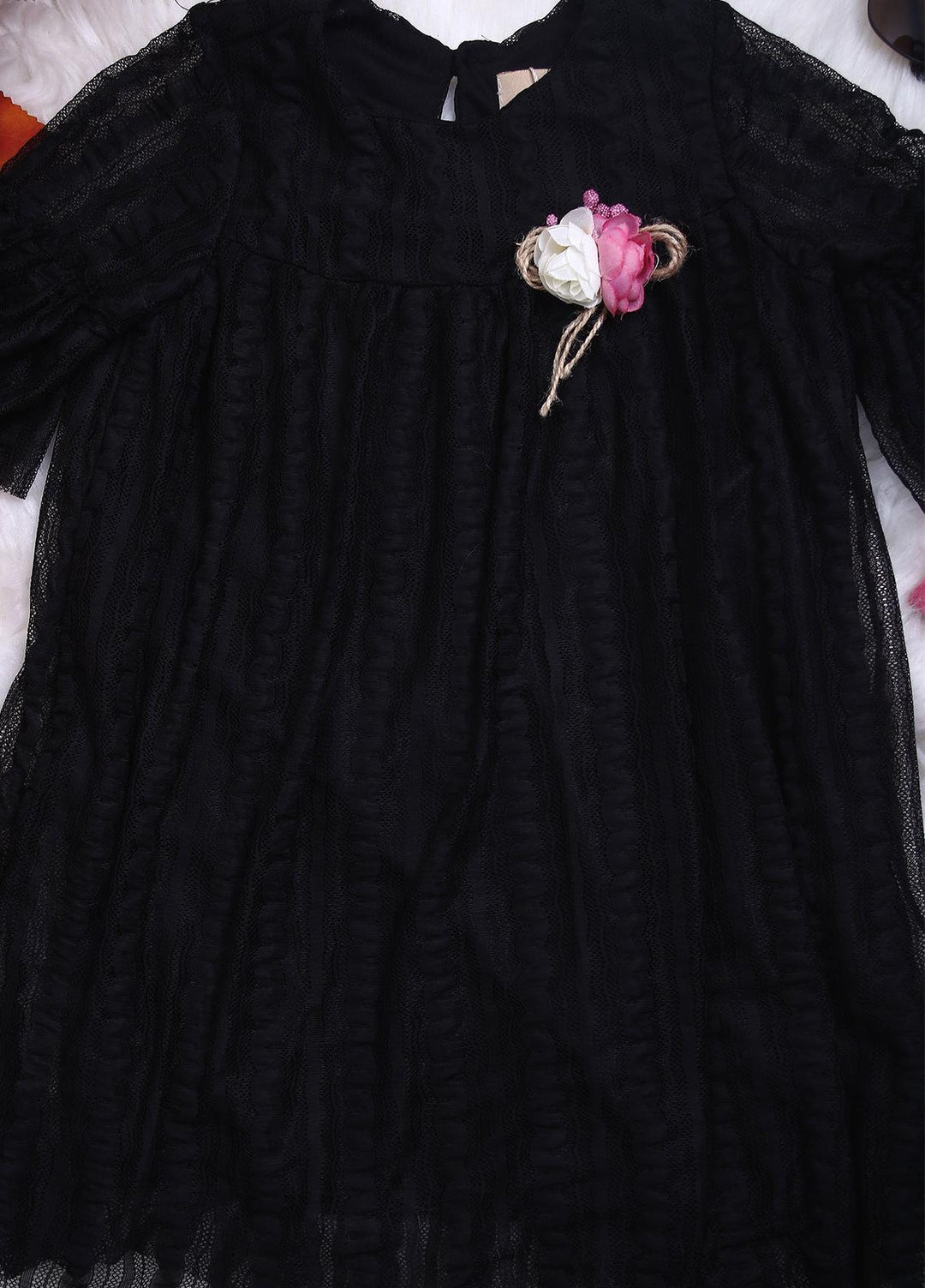 Sanaulla Exclusive Range Net Casual Girls Frocks -  112508 Black