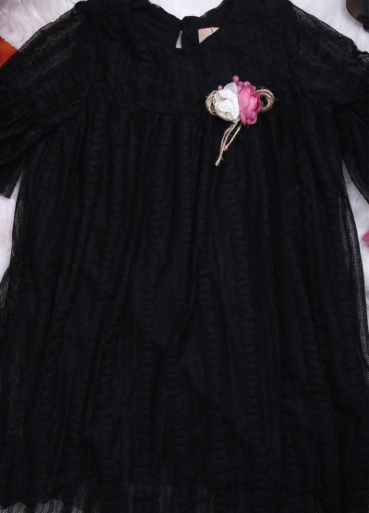Sanaulla Exclusive Range Net Casual Girls Frocks -  112508 Black