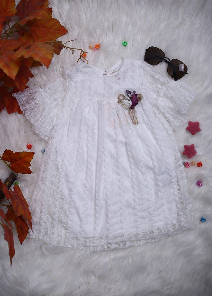 Sanaulla Exclusive Range Net Casual Frocks for Girls -  112508 White
