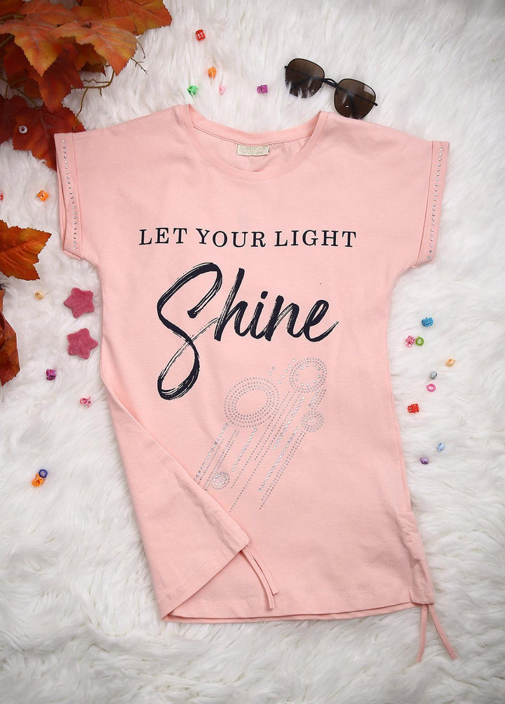 Sanaulla Exclusive Range Cotton Casual T-Shirts for Girls -  113532 L Pink