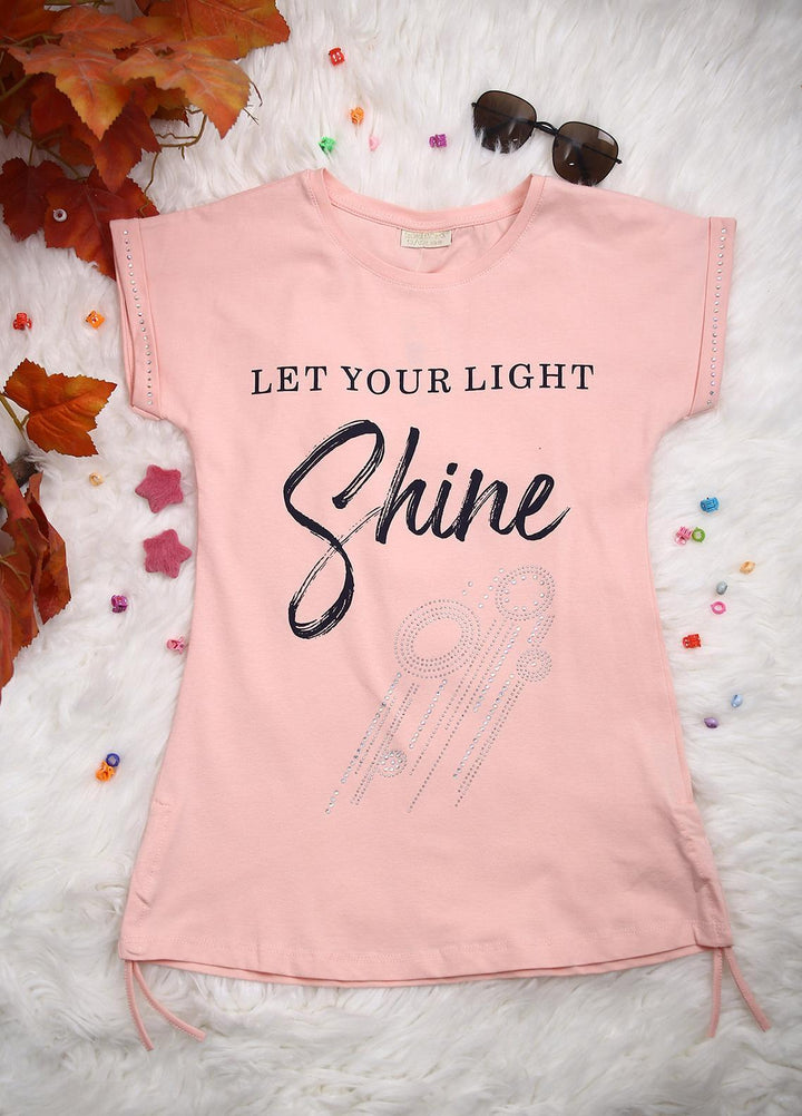 Sanaulla Exclusive Range Cotton Casual T-Shirts for Girls -  113532 L Pink