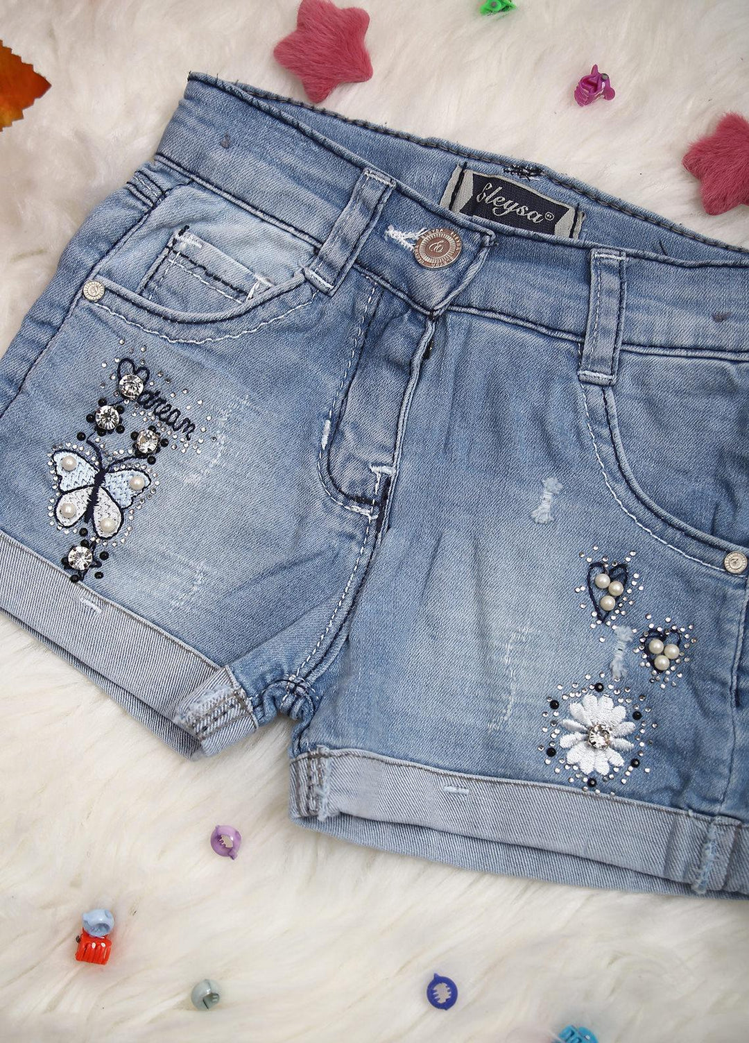 Sanaulla Exclusive Range Jeans Casual Shorts for Girls -  2195 Light Blue