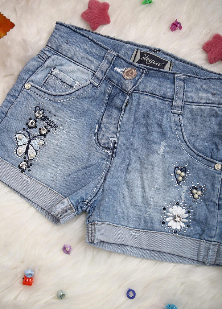 Sanaulla Exclusive Range Jeans Casual Shorts for Girls -  2195 Light Blue