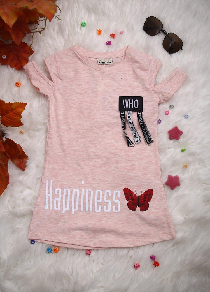 Sanaulla Exclusive Range Cotton Casual Girls T-Shirts -  D-2229 Light Pink
