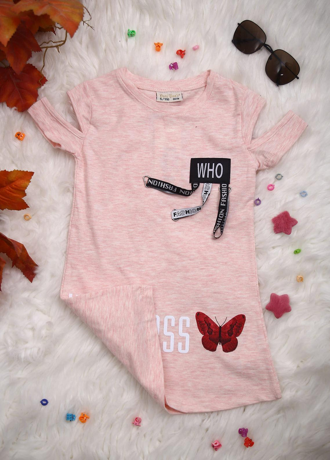 Sanaulla Exclusive Range Cotton Casual Girls T-Shirts -  D-2229 Light Pink