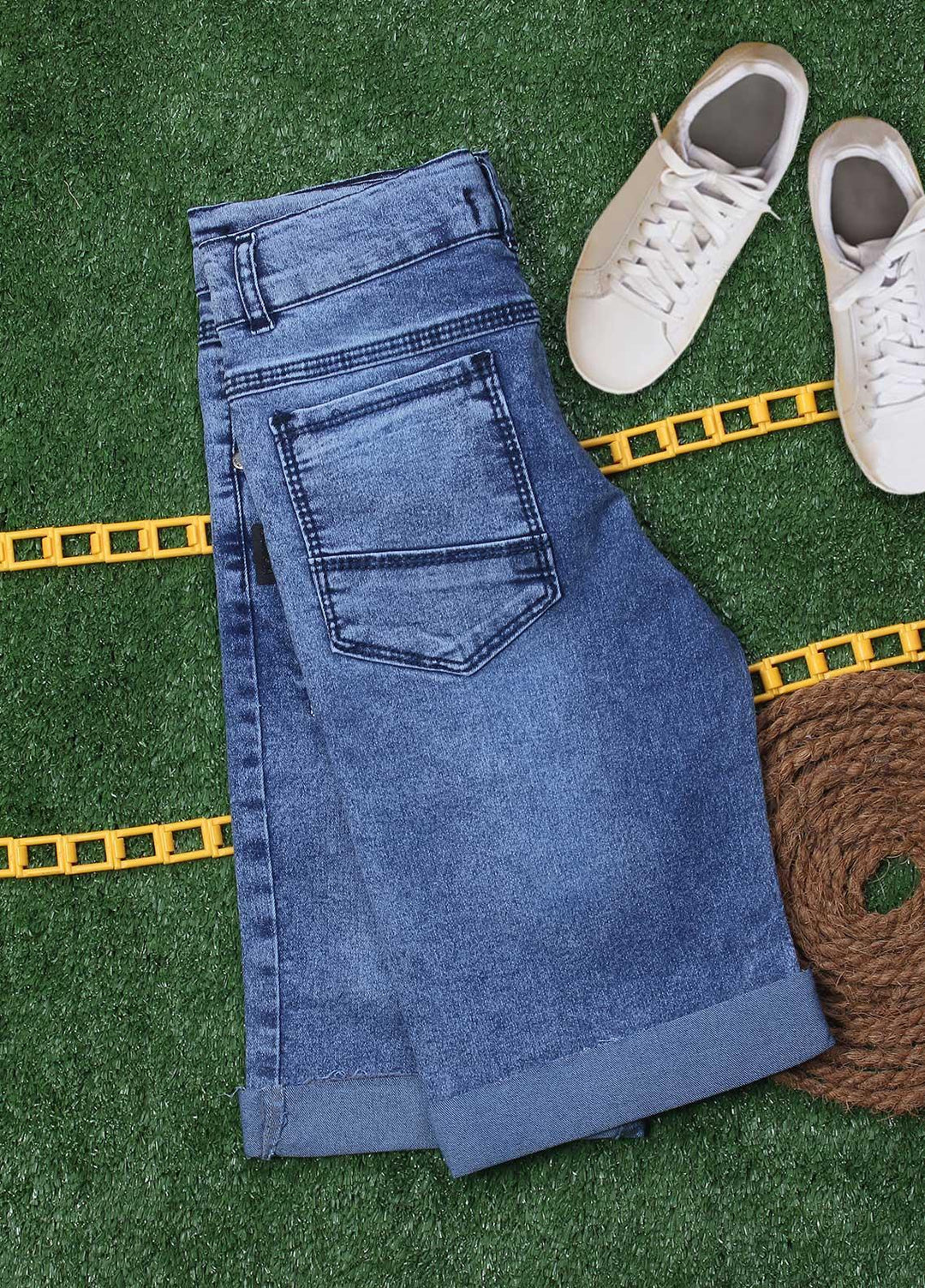 Sanaulla Exclusive Range Cotton Fancy Shorts for Boys -  115911-2 Light Blue