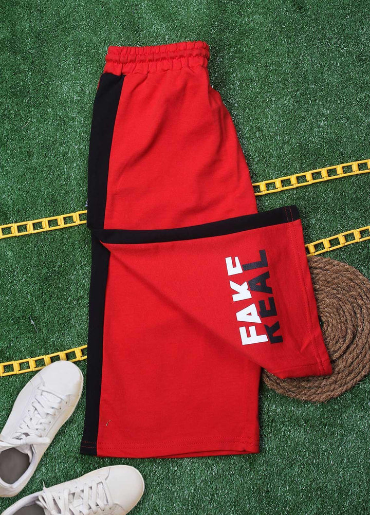 Sanaulla Exclusive Range Cotton Fancy Shorts for Boys -  D-3021-2 Red