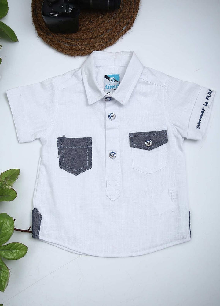 Sanaulla Exclusive Range Cotton Fancy Boys Shirts -  00801 White