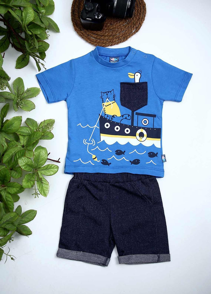 Sanaulla Exclusive Range Cotton Fancy Boys 2 Piece -  114463 Blue